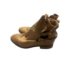 Free People Tan Leather Ankle Boots Cutout Details Western Style Size 38